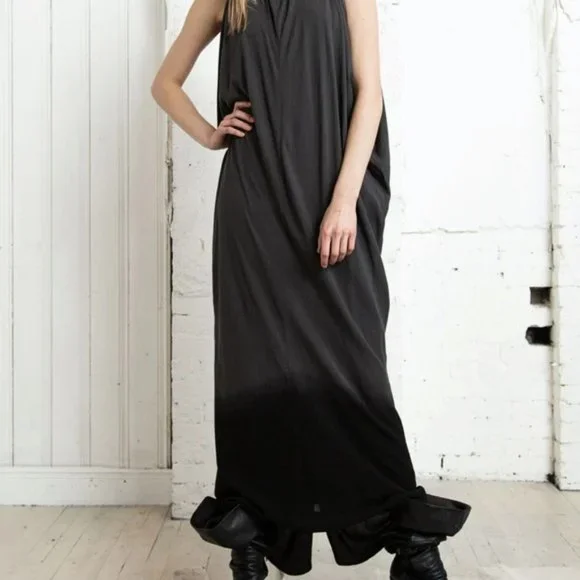 Nicholas K Ballan Maxi Dress (Olive-Black Dip Dye) Size XS Leather Trim - Picture 3 of 13